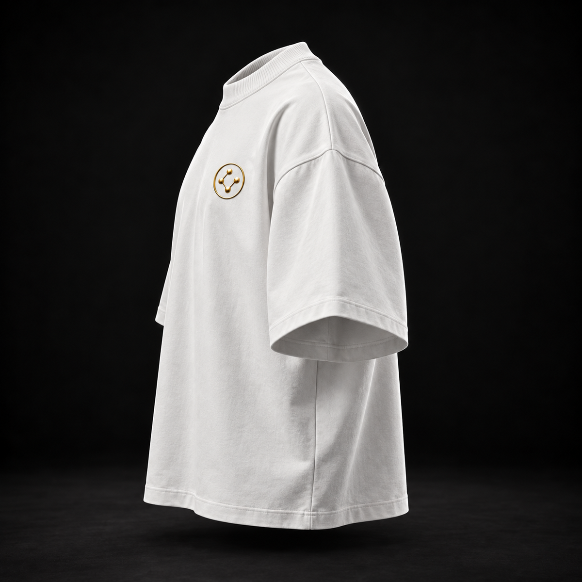 BioBonds white boxy oversized tee side on black background