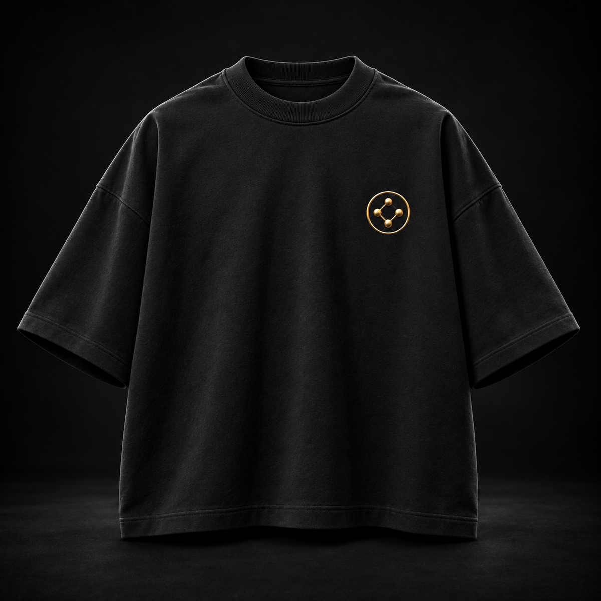 BioBonds black boxy oversized tee front on black background