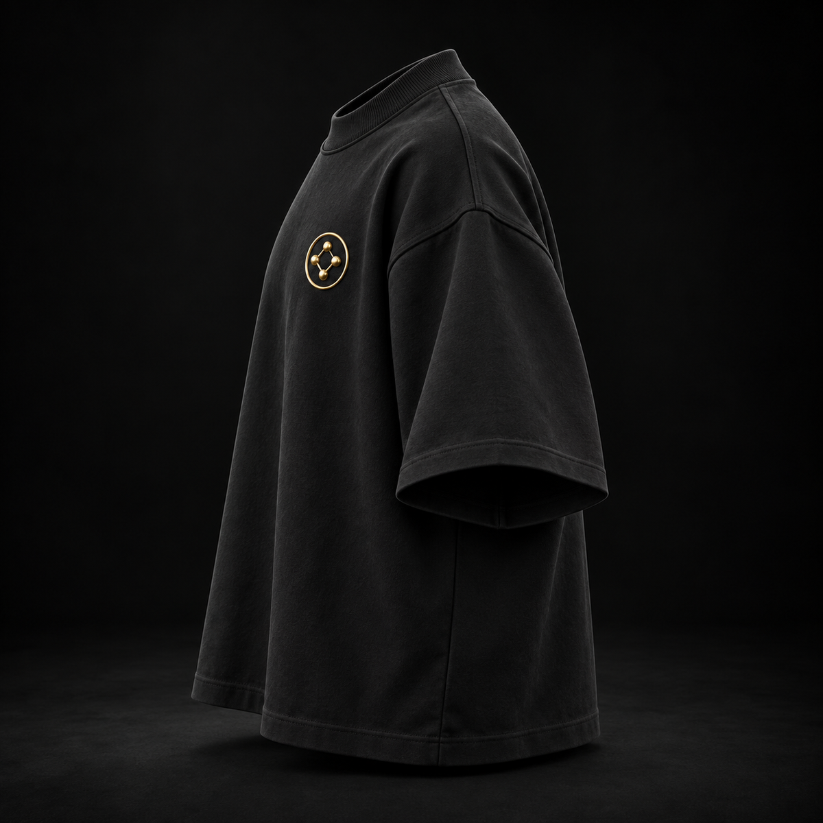 BioBonds black boxy oversized tee side on black background